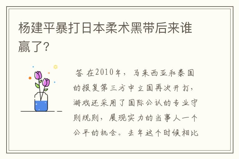杨建平暴打日本柔术黑带后来谁赢了?
