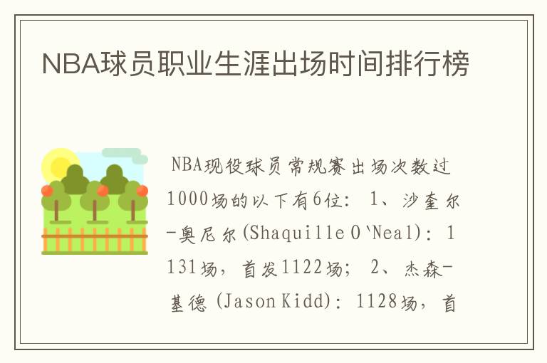 NBA球员职业生涯出场时间排行榜