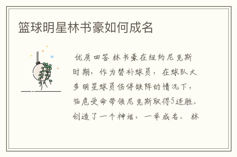 篮球明星林书豪如何成名