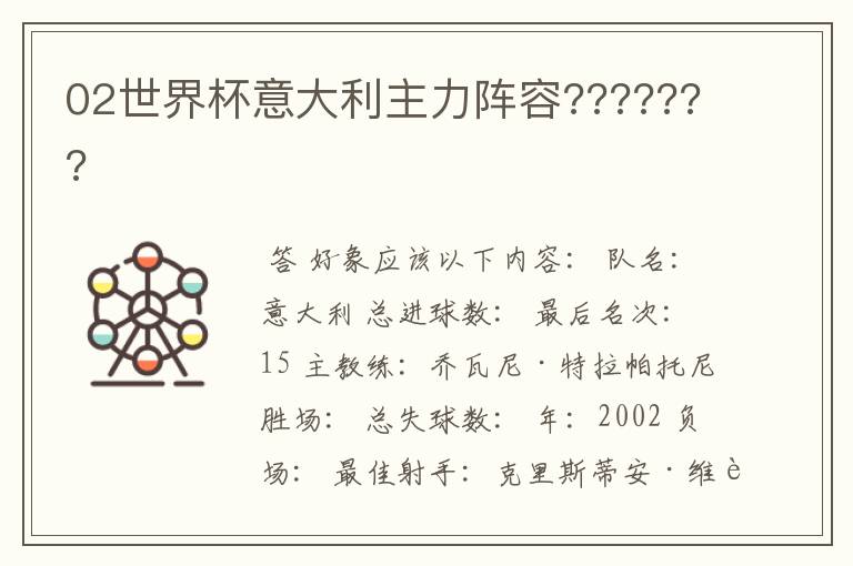 02世界杯意大利主力阵容???????