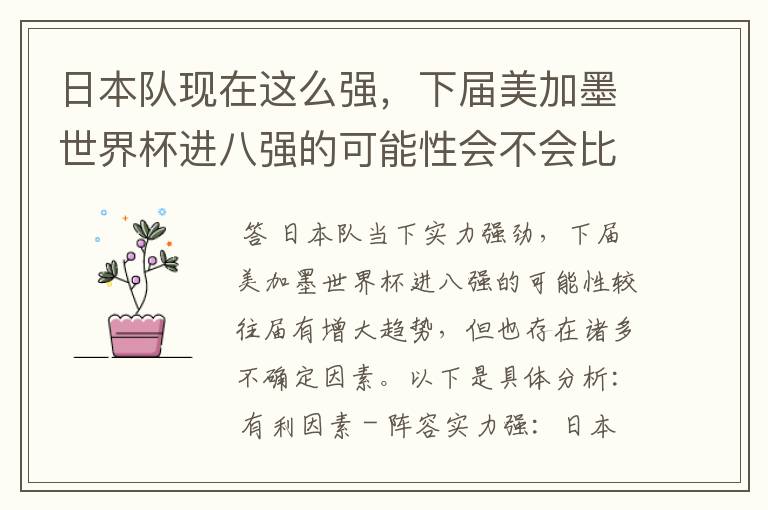 日本队现在这么强,下届美加墨世界杯进八强的可能性会不会比往届都大?