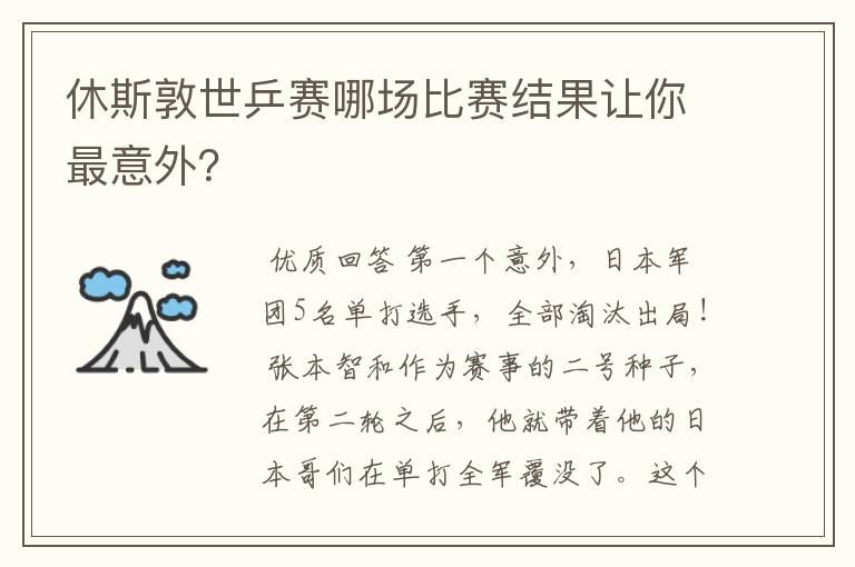 休斯敦世乒赛哪场比赛结果让你最意外？