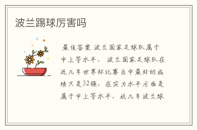 波兰踢球厉害吗