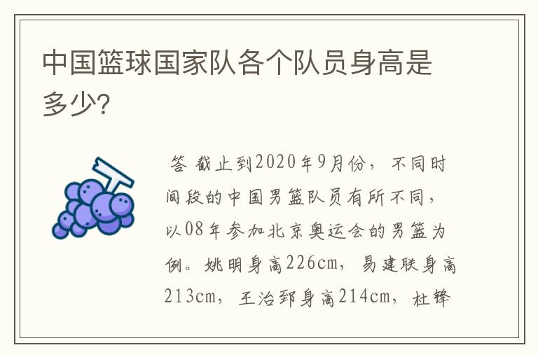 中国篮球国家队各个队员身高是多少?