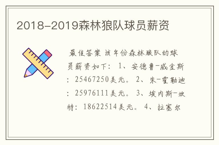 2018-2019森林狼队球员薪资