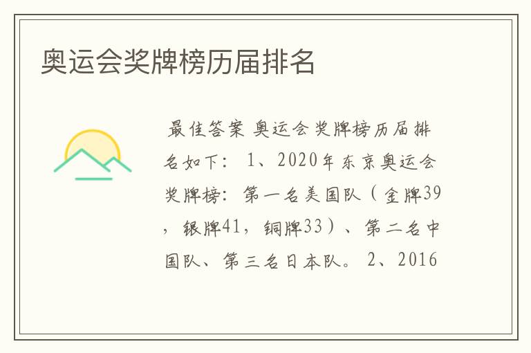 奥运会奖牌榜历届排名