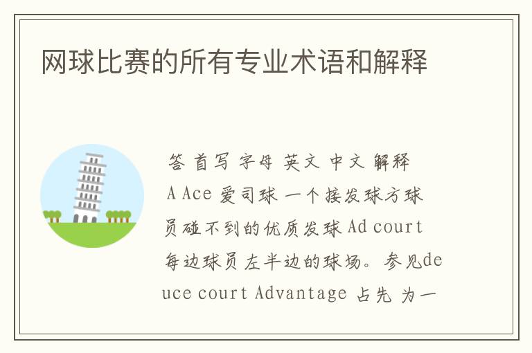 网球比赛的所有专业术语和解释