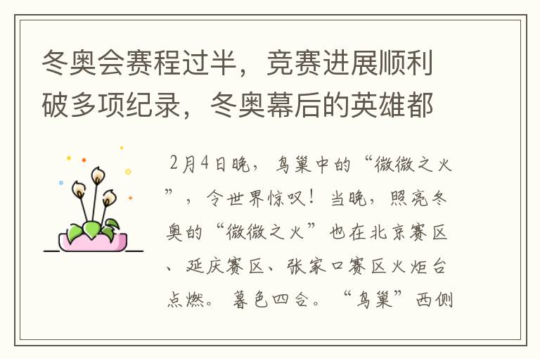 冬奥会赛程过半，竞赛进展顺利破多项纪录，冬奥幕后的英雄都有谁？