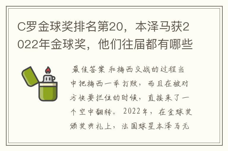 C罗金球奖排名第20,本泽马获2022年金球奖,他们往届都有哪些成绩?