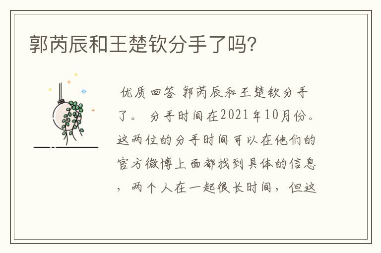 郭芮辰和王楚钦分手了吗?