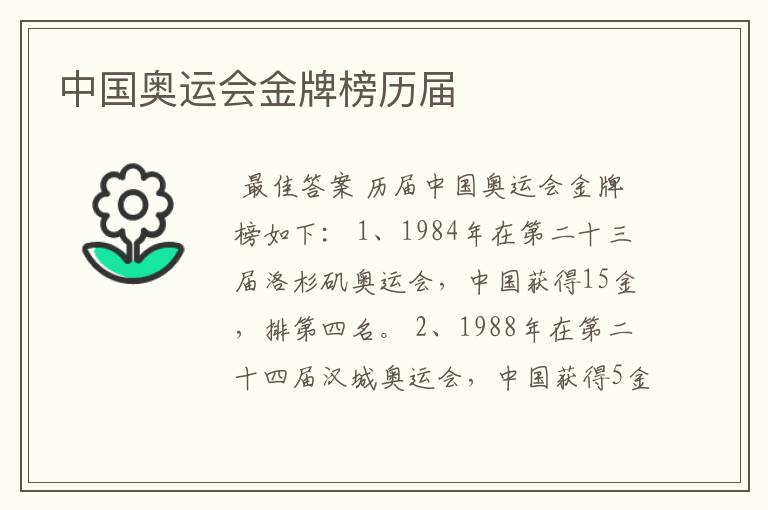 中国奥运会金牌榜历届