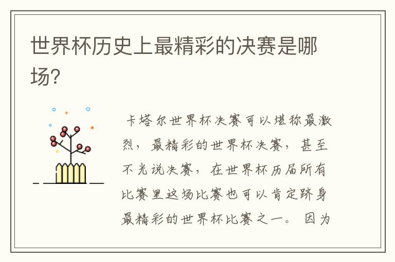世界杯历史上最精彩的决赛是哪场?