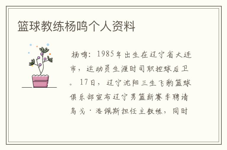 篮球教练杨鸣个人资料