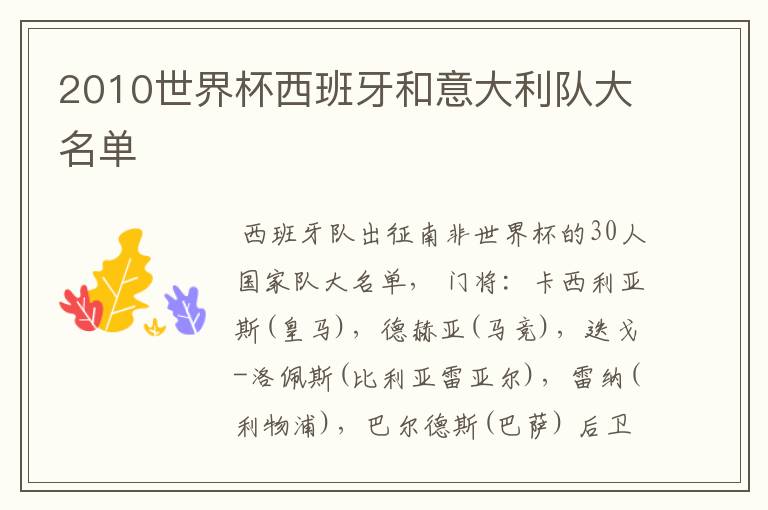 2010世界杯西班牙和意大利队大名单