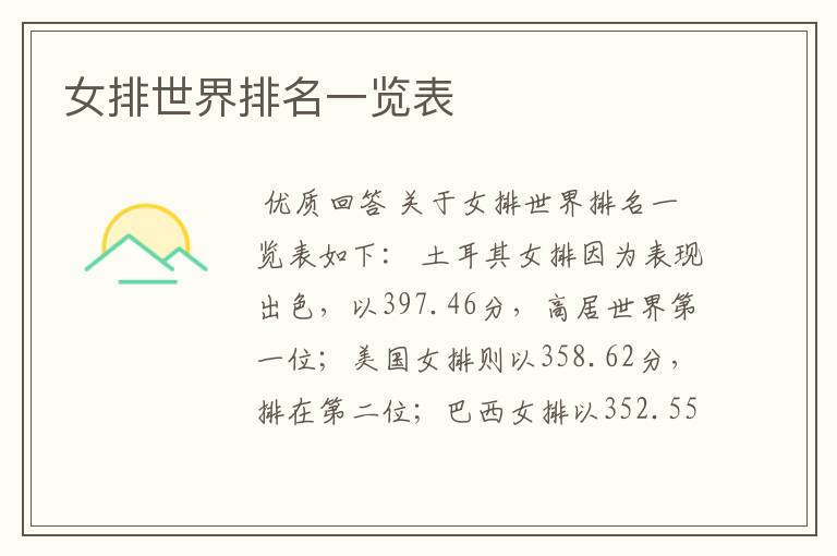 女排世界排名一览表