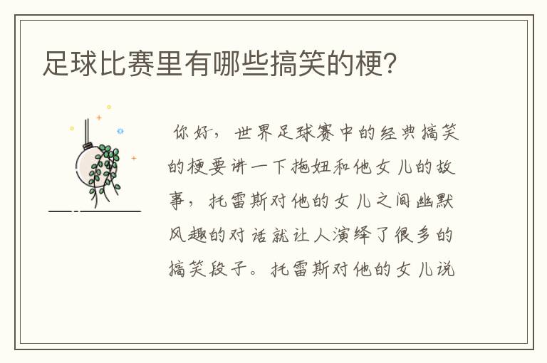 足球比赛里有哪些搞笑的梗?
