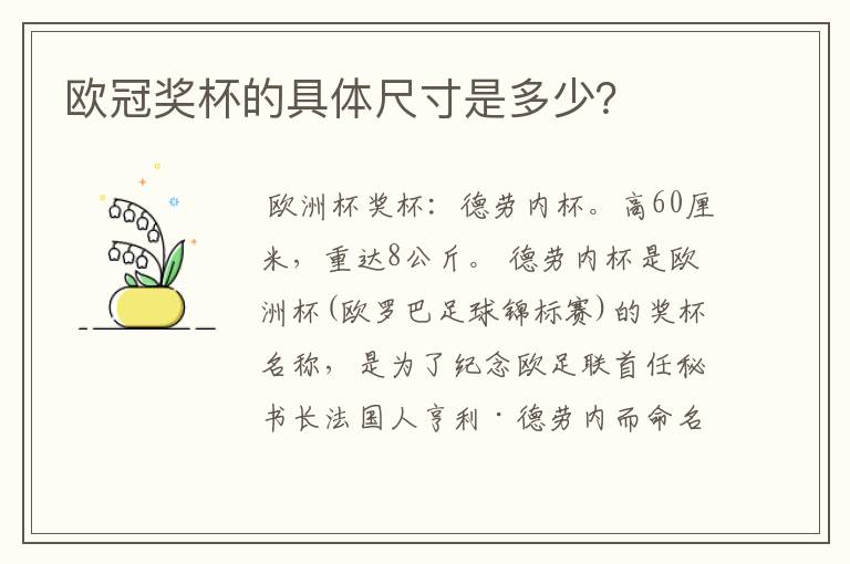 欧冠奖杯的具体尺寸是多少?