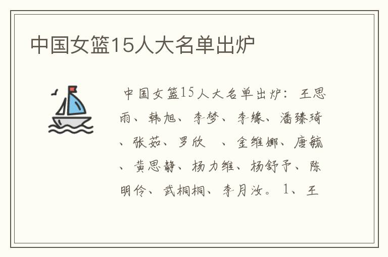 中国女篮15人大名单出炉