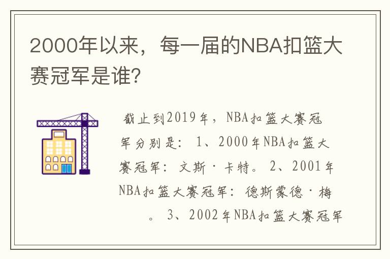 2000年以来,每一届的NBA扣篮大赛冠军是谁?
