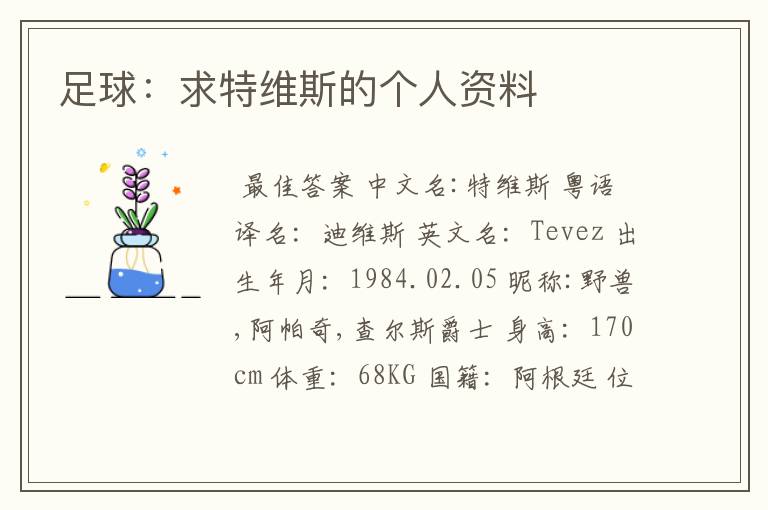 足球:求特维斯的个人资料