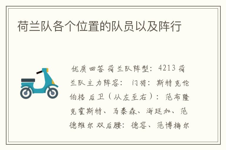 荷兰队各个位置的队员以及阵行