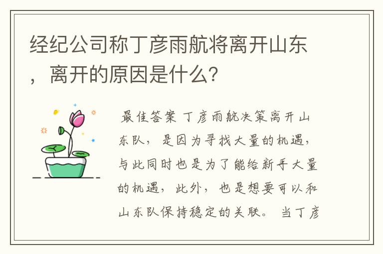 经纪公司称丁彦雨航将离开山东,离开的原因是什么?