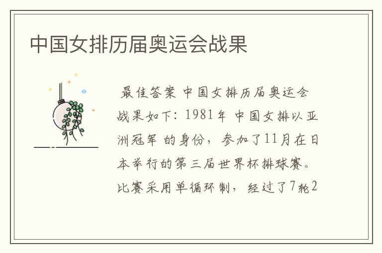 中国女排历届奥运会战果