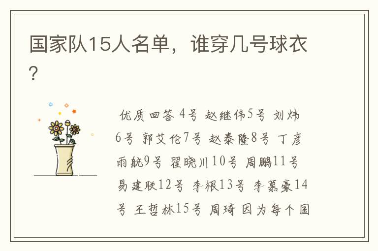 国家队15人名单,谁穿几号球衣?