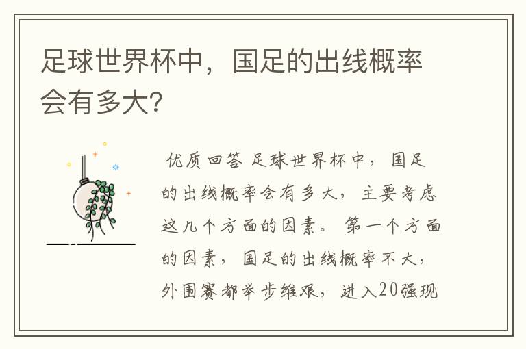足球世界杯中,国足的出线概率会有多大?