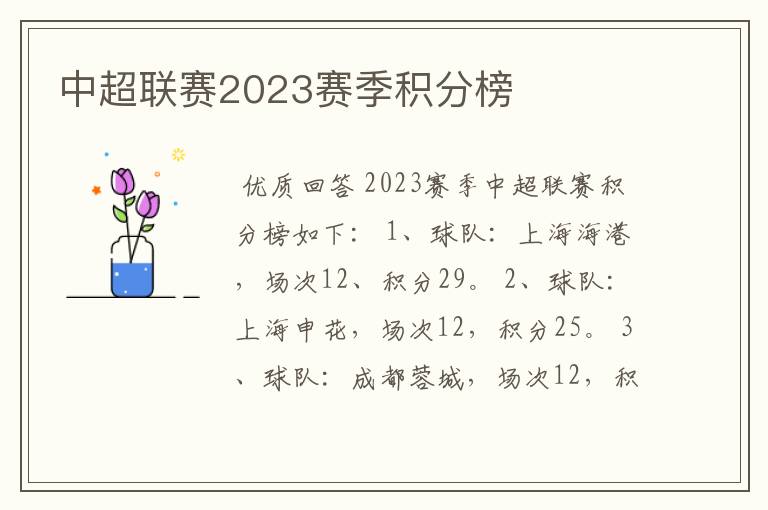 中超联赛2023赛季积分榜