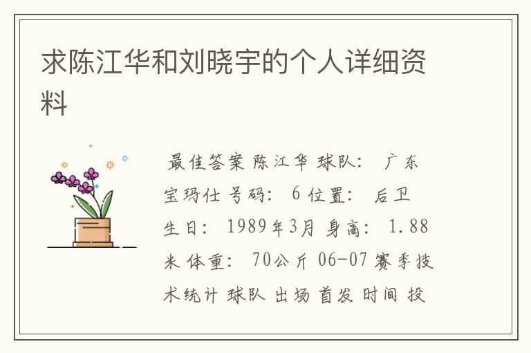 求陈江华和刘晓宇的个人详细资料