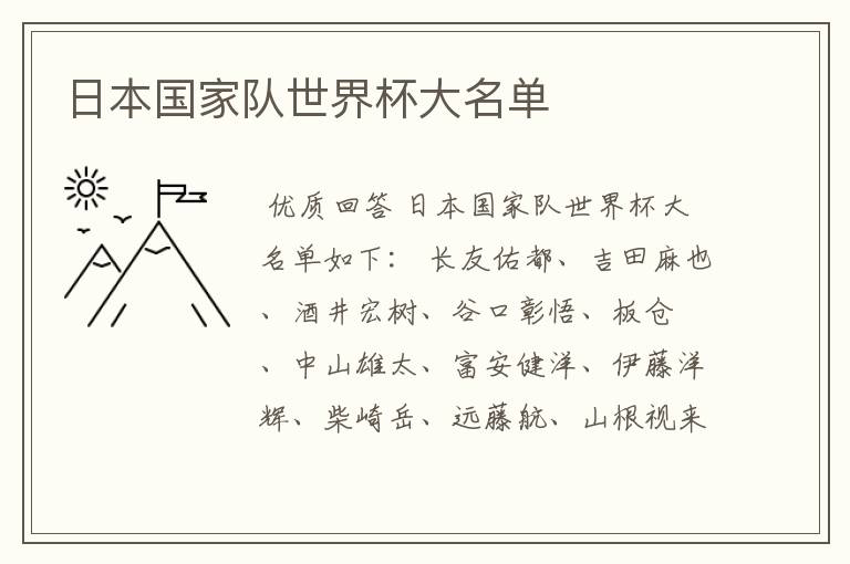 日本国家队世界杯大名单