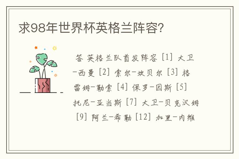 求98年世界杯英格兰阵容?