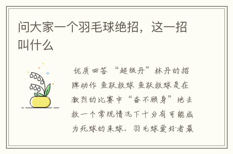 问大家一个羽毛球绝招,这一招叫什么
