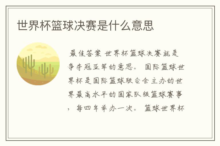 世界杯篮球决赛是什么意思