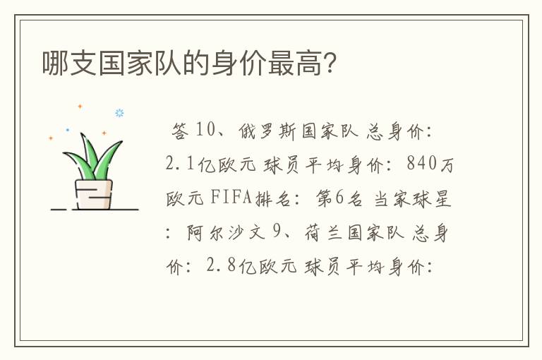 哪支国家队的身价最高?