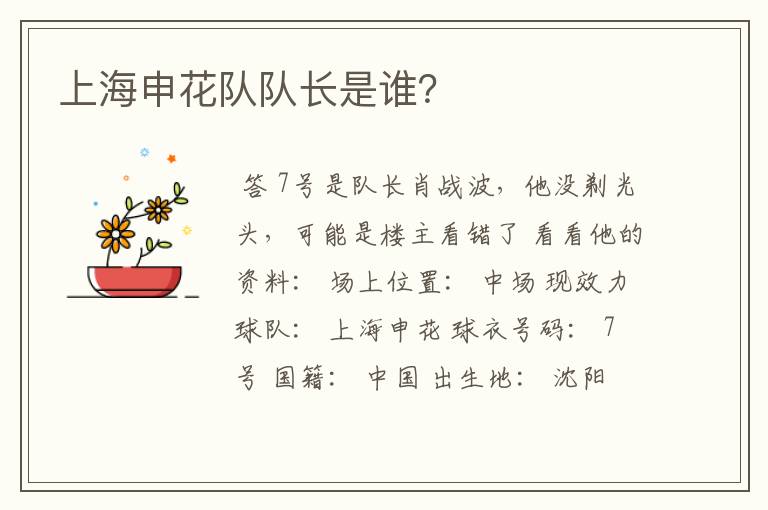 上海申花队队长是谁？