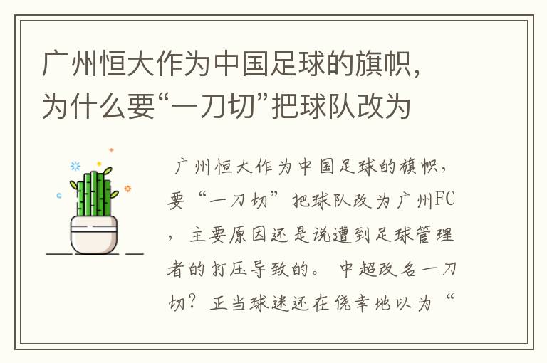 广州恒大作为中国足球的旗帜,为什么要“一刀切”把球队改为广州FC?