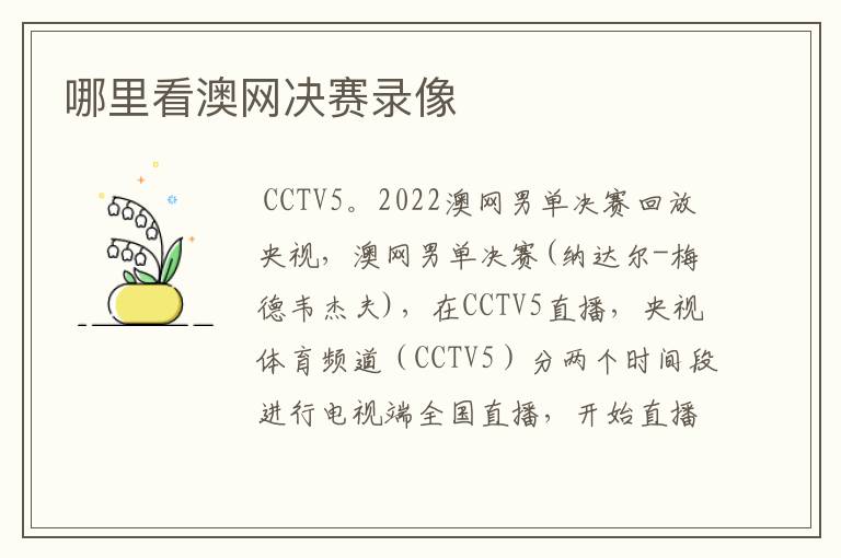 哪里看澳网决赛录像