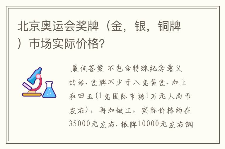 北京奥运会奖牌(金,银,铜牌)市场实际价格?