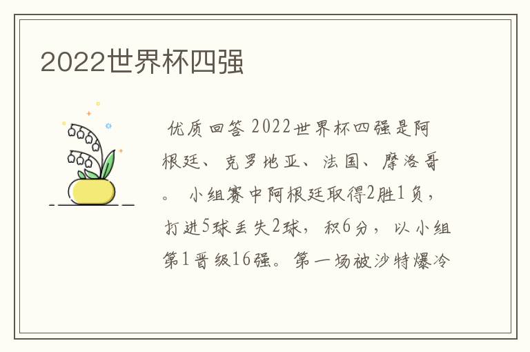 2022世界杯四强