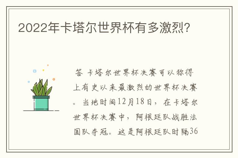 2022年卡塔尔世界杯有多激烈?