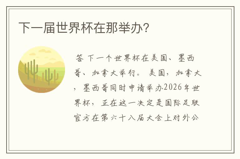 下一届世界杯在那举办?