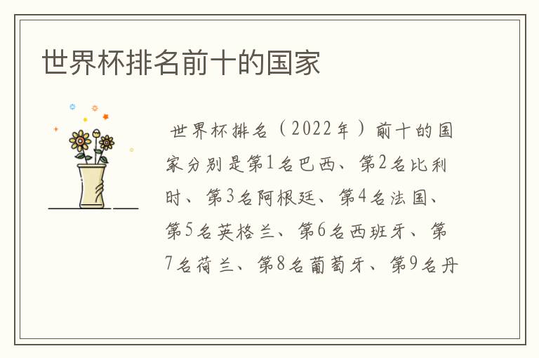世界杯排名前十的国家