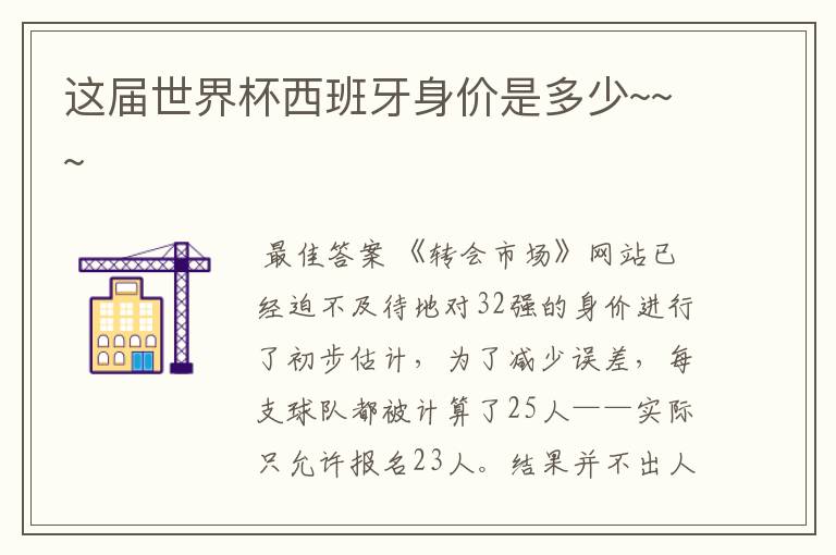 这届世界杯西班牙身价是多少~~~