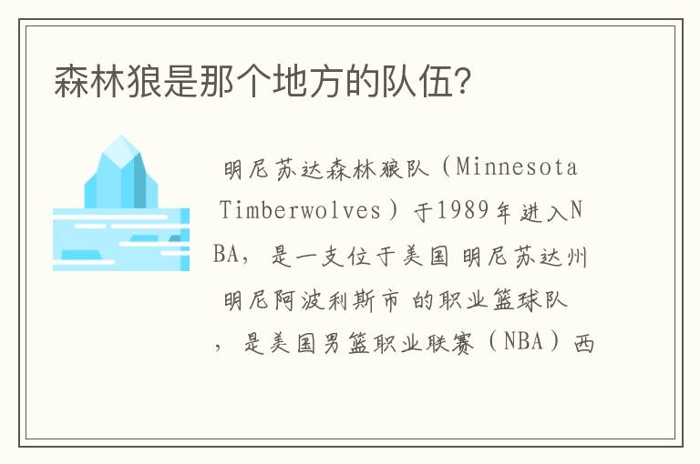 森林狼是那个地方的队伍?
