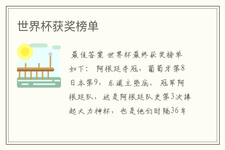 世界杯获奖榜单