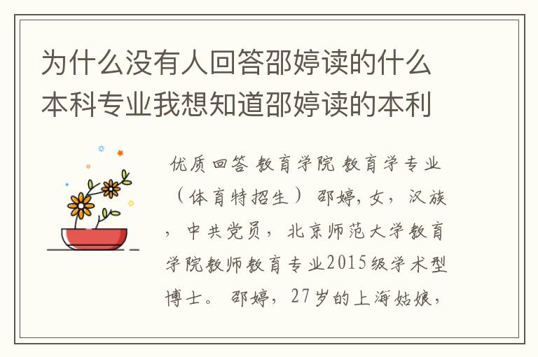 为什么没有人回答邵婷读的什么本科专业我想知道邵婷读的本利专业和体育有关吗?