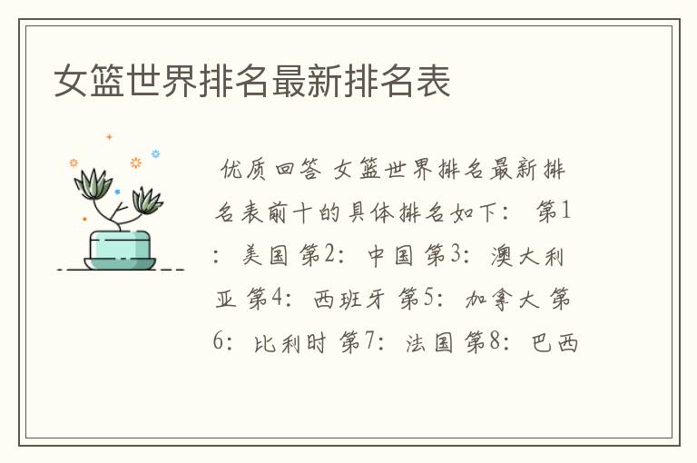 女篮世界排名最新排名表