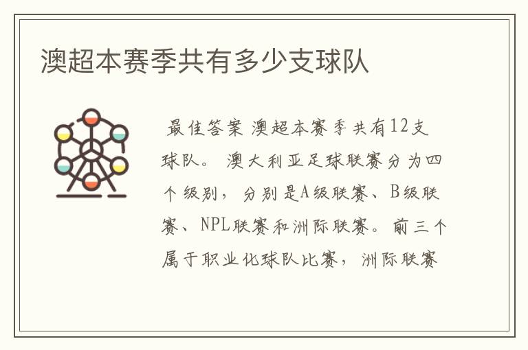 澳超本赛季共有多少支球队
